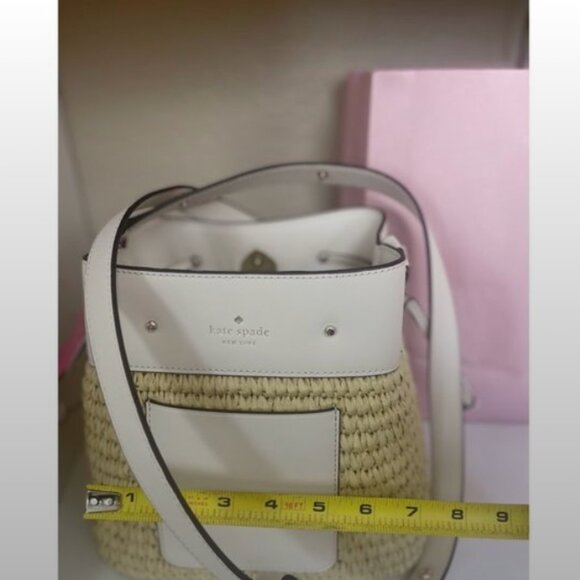 Kate Spade Marti Straw Mixed Media Small Bucket Bag Parchment Multi - Picture 12 of 14